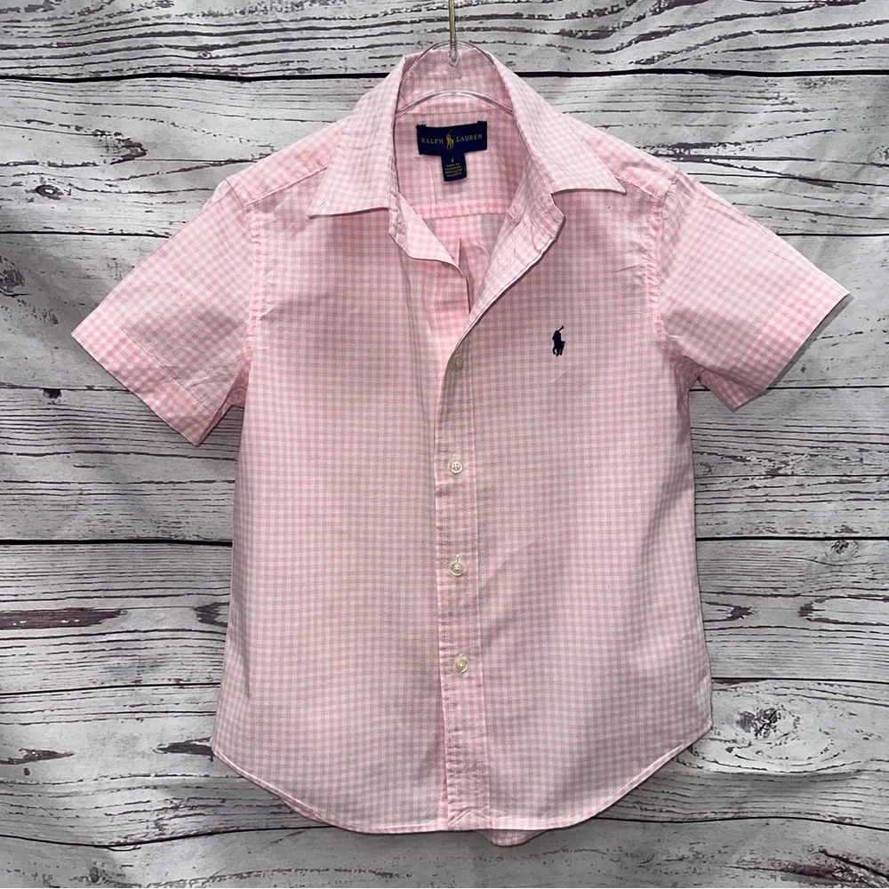 Ralph Lauren Pink Gingham Kids Shirt Size 6
